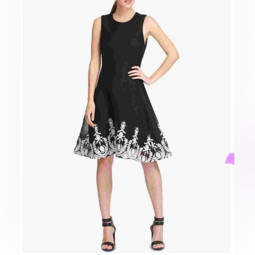 DKNY Women's Embroidered Mesh Sleeveless Dress